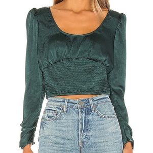 Free People Santiago Satin Cropped Blouse Evergreen